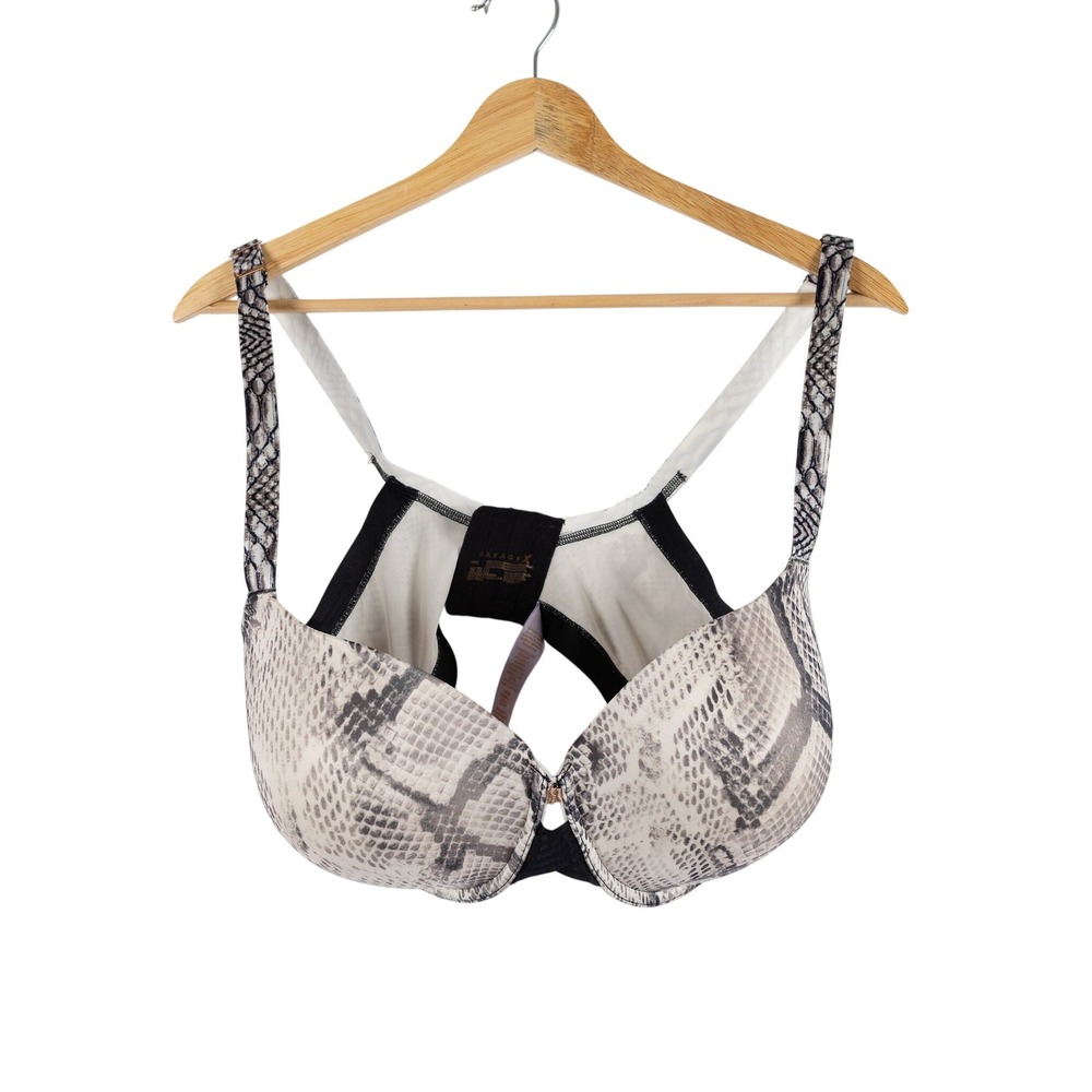 Savage X Fenty 38G Snake Print‎ Balconette Push Up Bra Black White Snake